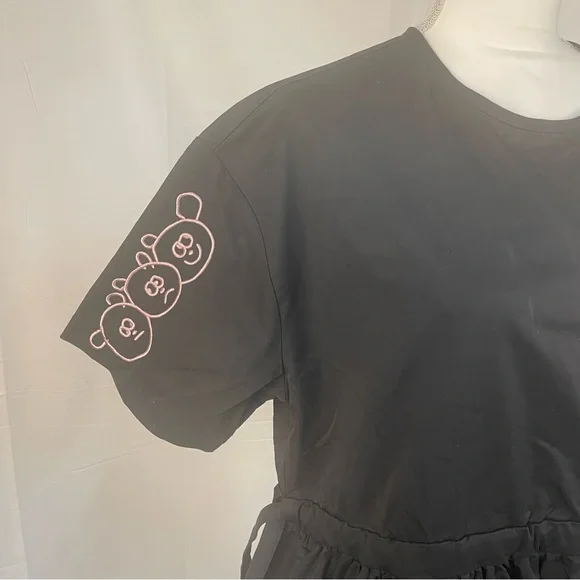 Lazy Oaf Embroidered Doodles Side Tie Black Dress 10 - Picture 4 of 14